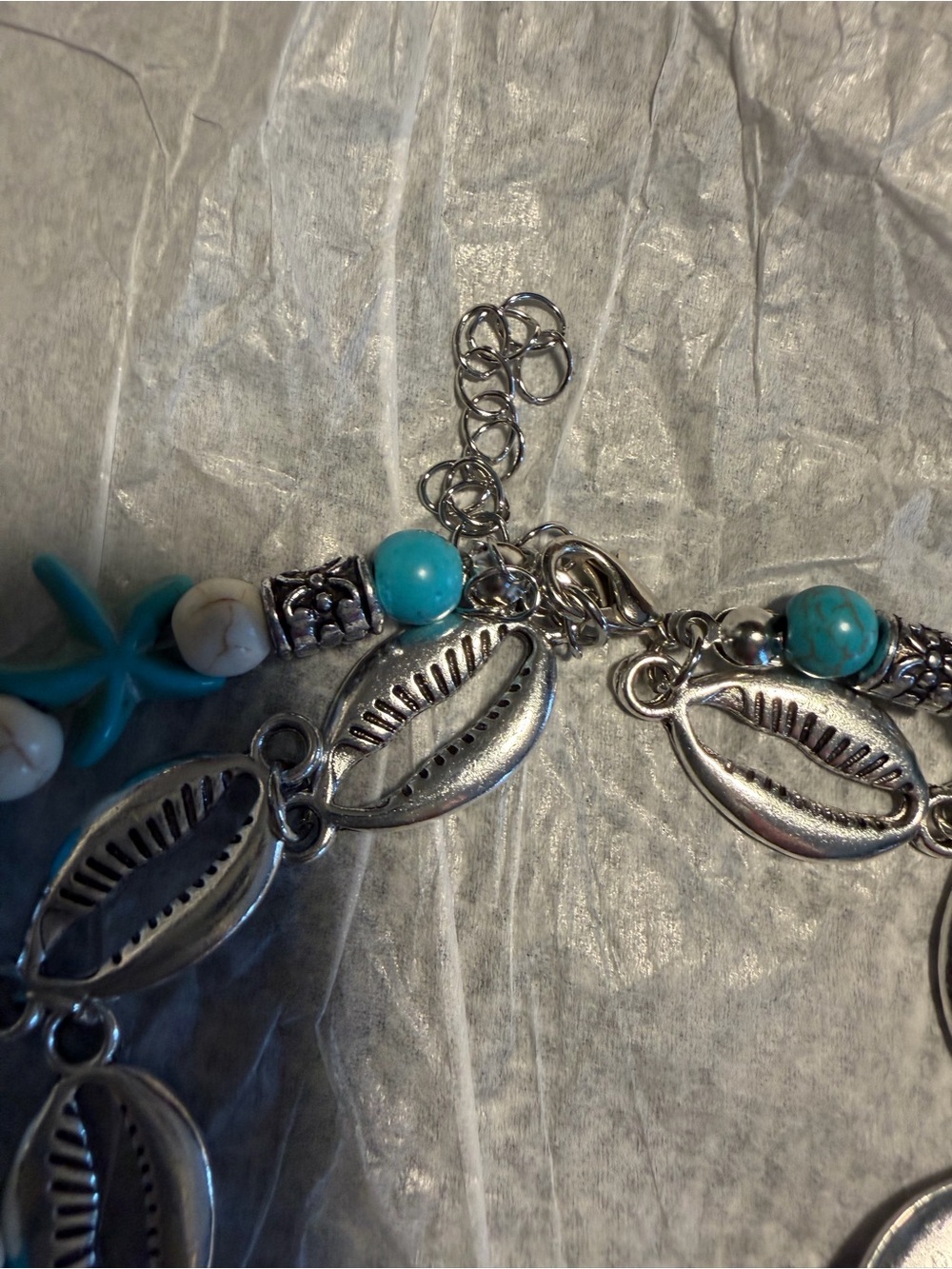 Ankle bracelet Turquoise & White Beach Charm - Picture 3 of 8